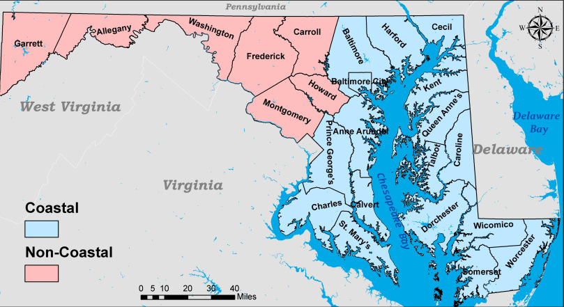Climate Signals | Map: Maryland Coastal and Non-coastal Counties